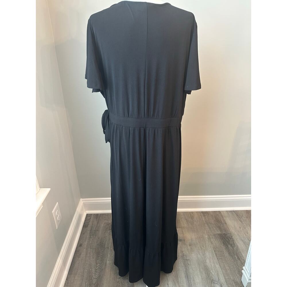 Lane Bryant Black Faux Wrap Dress XL Flutter Sleeve Ruffle Midi Plus Size - Picture 7 of 13